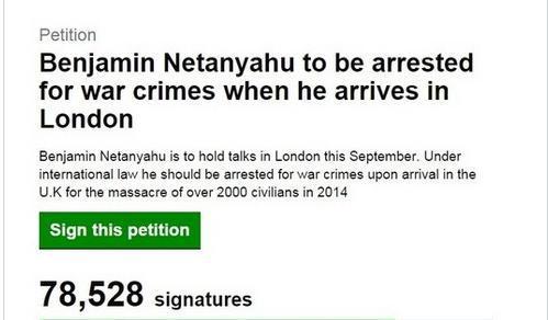 80 ألف بريطاني وقعوا على عريضة تطالب بمحاكمة نتنياهو
